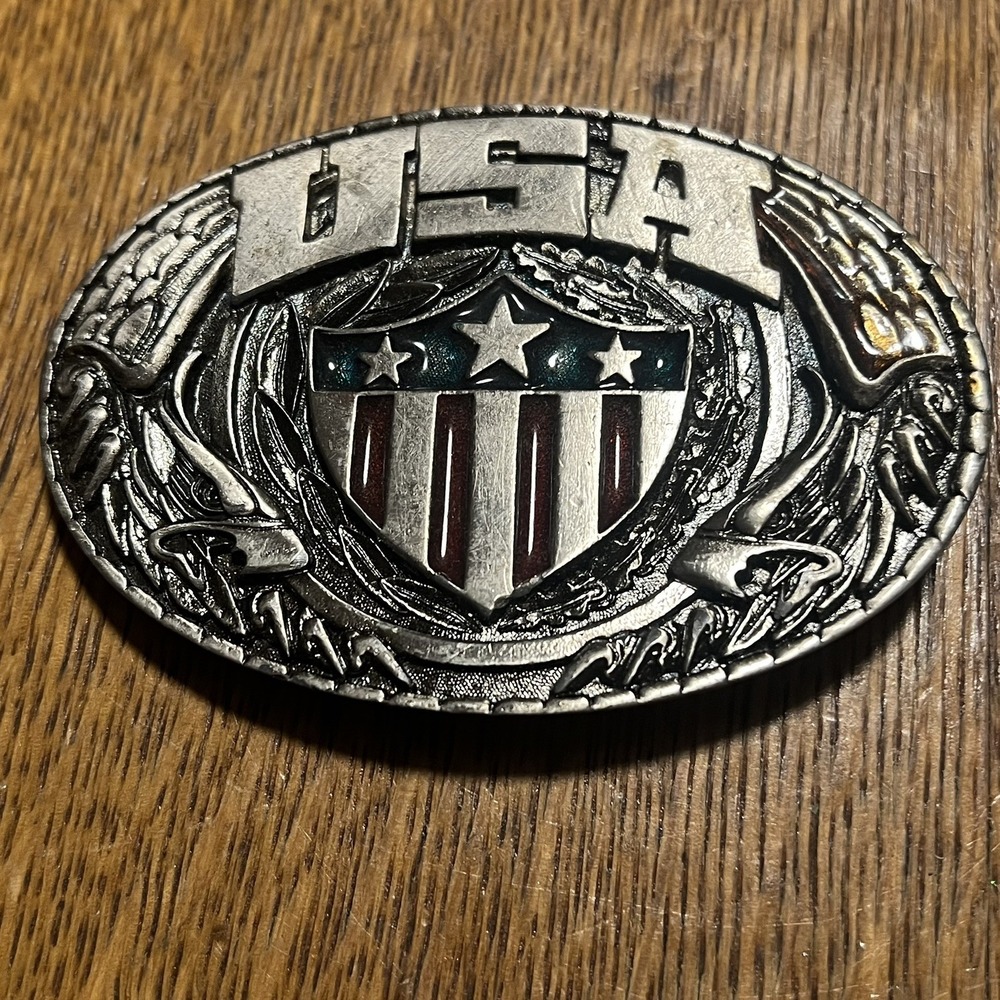VTG USA Shield Eagles Belt Buckle Pewter Broken Pin Display Only B29